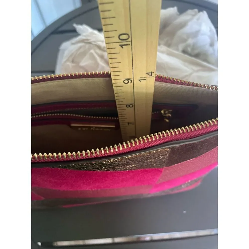 NWT Sam Edelman Chevron Suede Leather Patchwork Fringe Clutch Red/ Brown - Picture 9 of 15